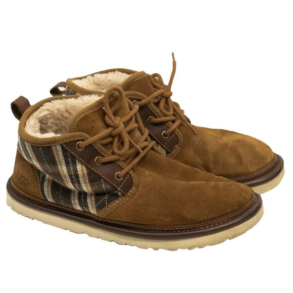 Ugg Pendleton Boot Neumel Brown Leather Plaid Sherpa Hard Sole Chukka Pull On - Picture 4 of 16